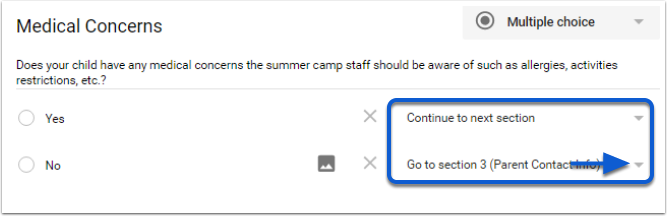 google forms go to section based on answer not working